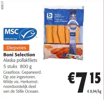 Colruyt Boni Selection Alaska pollakfilets 5 stuks 800 g aanbieding