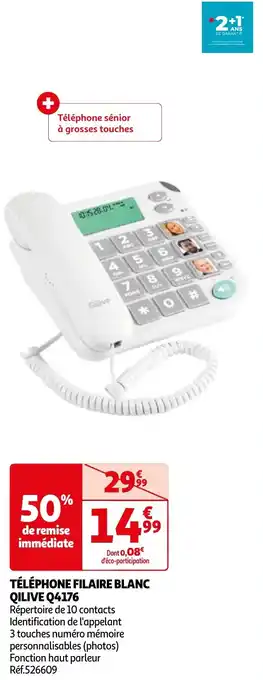 Auchan QILIVE TÉLÉPHONE FILAIRE BLANC Q4176 aanbieding
