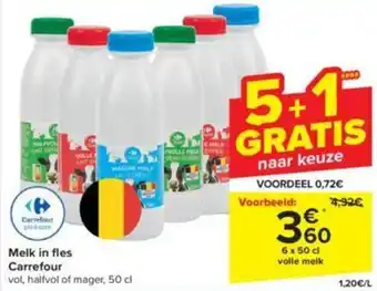 Carrefour Melk in fles 6 x 50cl aanbieding
