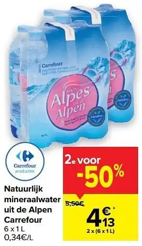 Carrefour Natuurlijk mineraalwater uit de alpen carrefour 1liter aanbieding