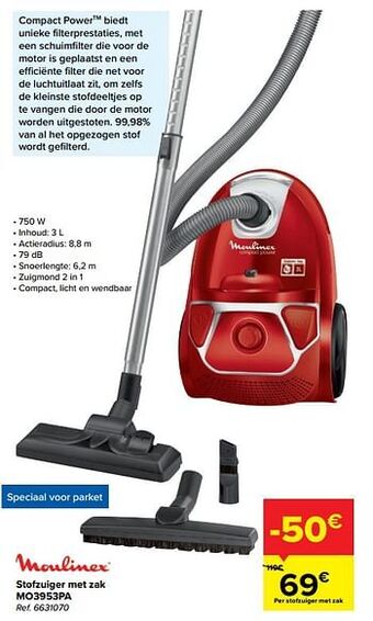 Carrefour Moulinex stofzuiger met zak mo3953pa aanbieding