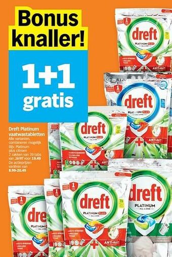 Albert Heijn Dreft platinum vaatwastabletten aanbieding