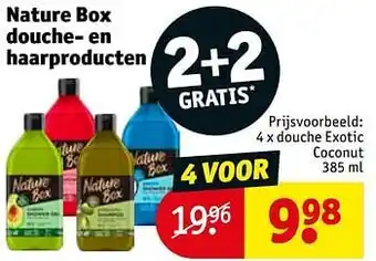 Kruidvat Nature box douche- en haarproducten douche exotic coconut 385ml aanbieding