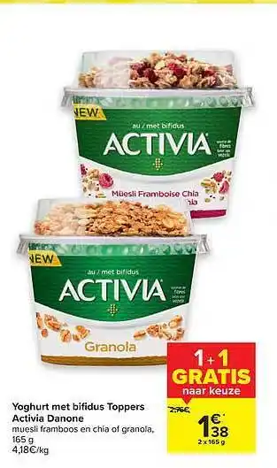 Carrefour Market Yoghurt met bifidus toppers activia danone aanbieding