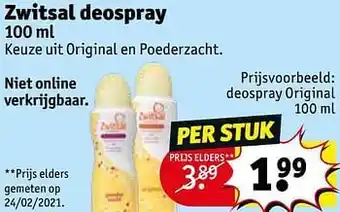 Kruidvat Zwitsal deospray deospray original 100ml aanbieding
