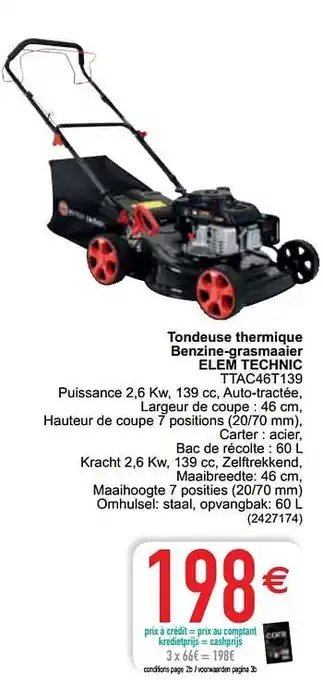 Tondeuse thermique benzine-grasmaaier elem technic ttac46t139
