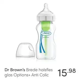Baby & Tiener Dr brown`s brede halsfles glas options+ anti colic aanbieding