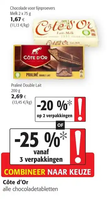 Colruyt Cote d'Or Chocolade voor fijnproevers Melk 2x75g aanbieding