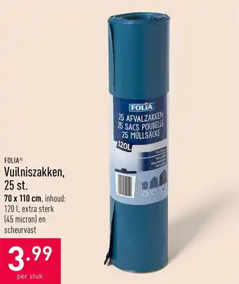 ALDI Folia Vuilniszakken, 25 st. 70x110cm aanbieding