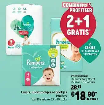 Delhaize Pampers luiers, baby dry t4 aanbieding