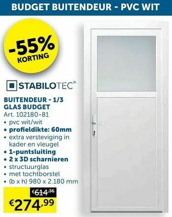 Zelfbouwmarkt Buitendeur - 1-3 glas budget aanbieding