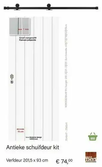 Multi bazar Antieke schuifdeur kit verfdeur 201,5 x 93 cm aanbieding