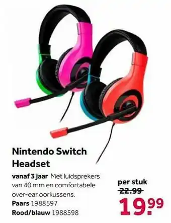 Intertoys Nintendo switch headset paars aanbieding