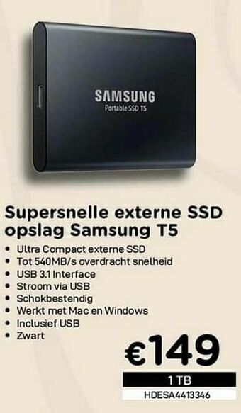 CompuDeals Supersnelle externe ssd opslag samsung t5 aanbieding