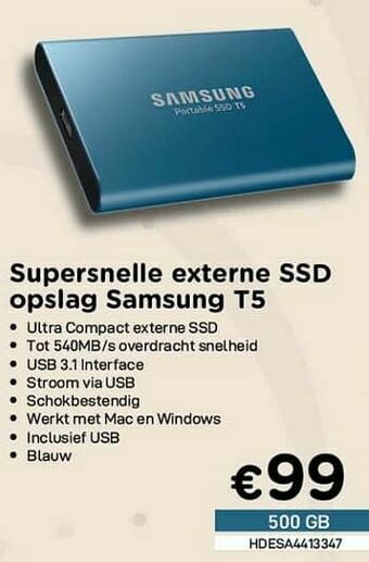 CompuDeals Supersnelle externe ssd opslag samsung t5 aanbieding