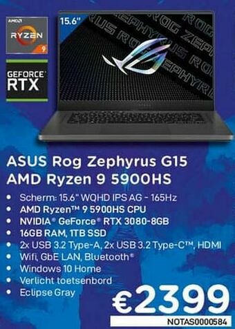 CompuDeals Asus rog zephyrus g15 amd ryzen 9 5900hs aanbieding