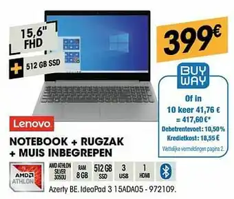 Electro Depot Lenovo notebook ideapad 3 15ada05 + rugzak + muis inbegrepen aanbieding