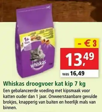 Maxi Zoo Whiskas droogvoer kat kip aanbieding