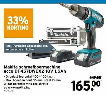 GAMMA Makita schroefboormachine accu df457dwex2 18v 1,5ah aanbieding