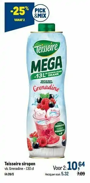 Makro Teisseire siropen grenadine aanbieding