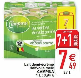 Cora Lait demi-écrémé halfvolle melk campina aanbieding