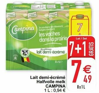 Cora Lait demi-écrémé halfvolle melk campina aanbieding