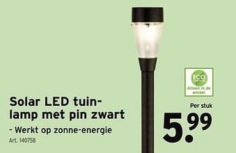 GAMMA Solar led tuinlamp met pin zwart aanbieding
