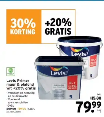 GAMMA Levis Primer muur & plafond wit +20% gratis aanbieding