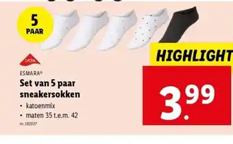 Lidl Set van 5 paar sneakersokken aanbieding