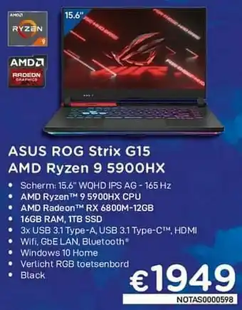 CompuDeals Asus rog strix g15 amd ryzen 9 5900hx aanbieding