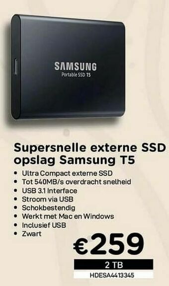 CompuDeals Supersnelle externe ssd opslag samsung t5 aanbieding