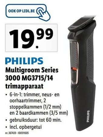 Lidl Philips multigroom series 3000 mg3715-14 trimapparaat aanbieding