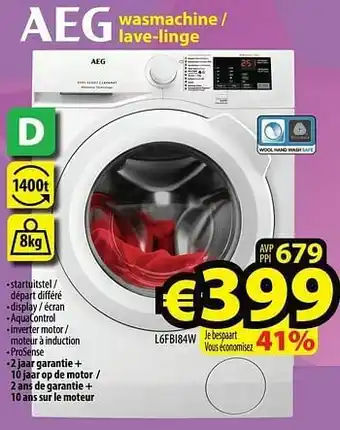 ElectroStock Aeg wasmachine - lave-linge l6fbi84w aanbieding