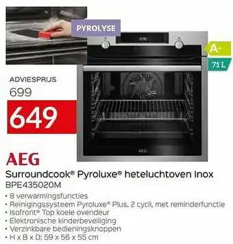 Aeg surroundcook pyroluxe heteluchtoven inox bpe435020m