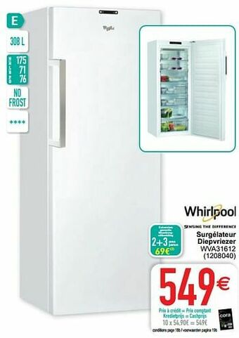 Cora Whirlpool surgélateur diepvriezer wva31612 aanbieding