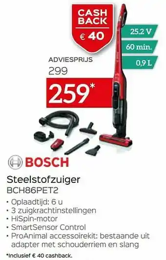 Selexion Bosch steelstofzuiger bch86pet2 aanbieding