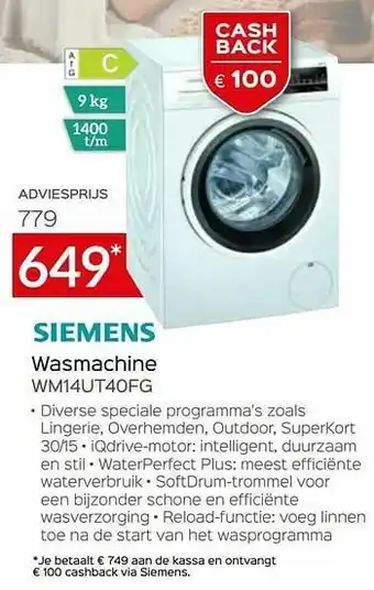 Selexion Siemens wasmachine wm14ut40fg aanbieding