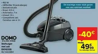 Carrefour Domo elektro stofzuiger met zak do1033s aanbieding