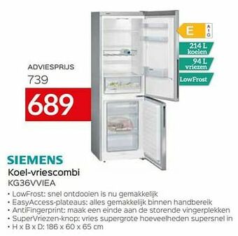 Selexion Siemens koel-vriescombi kg36vviea aanbieding