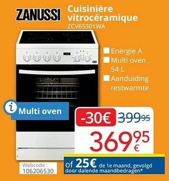 Eldi Zanussi cuisinière vitrocéramique zcv65301wa aanbieding