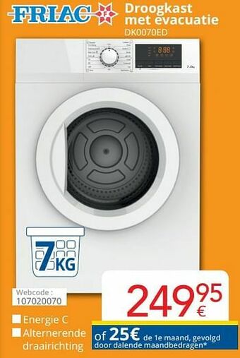 Eldi Friac droogkast met evacuatie dk0070ed aanbieding