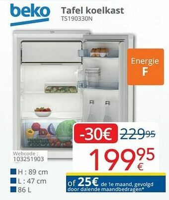 Eldi Beko tafel koelkast ts190330n aanbieding