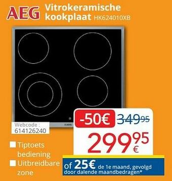 Eldi Aeg vitrokeramische kookplaat hk624010xb aanbieding