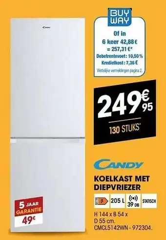 Electro Depot Candy koelkast met diepvriezer cmcl5142wn aanbieding