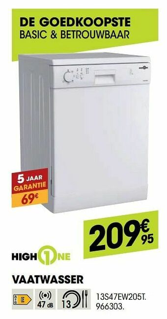 Electro Depot Highone vaatwasser 13s47ew205t aanbieding