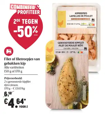 Delhaize Filet of filetreepjes van gebakken kip aanbieding