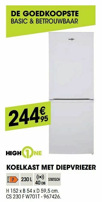 Highone koelkast met diepvriezer cs 230 f w701t