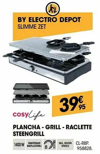 Electro Depot Cosylife plancha - grill - raclette steengrill cl-r8p aanbieding