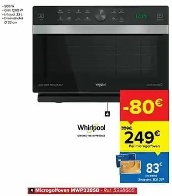 Carrefour Whirlpool microgolfoven mwp338sb aanbieding