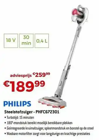 Exellent Philips steelstofzuiger - phfc672301 aanbieding